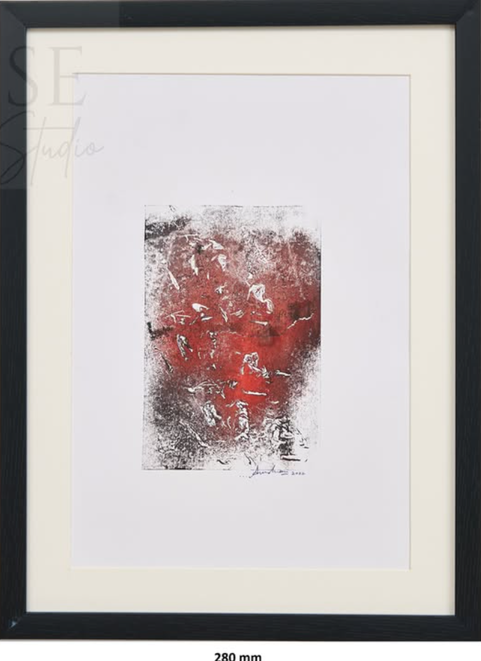 Crimson Relic — Monoprint on paper